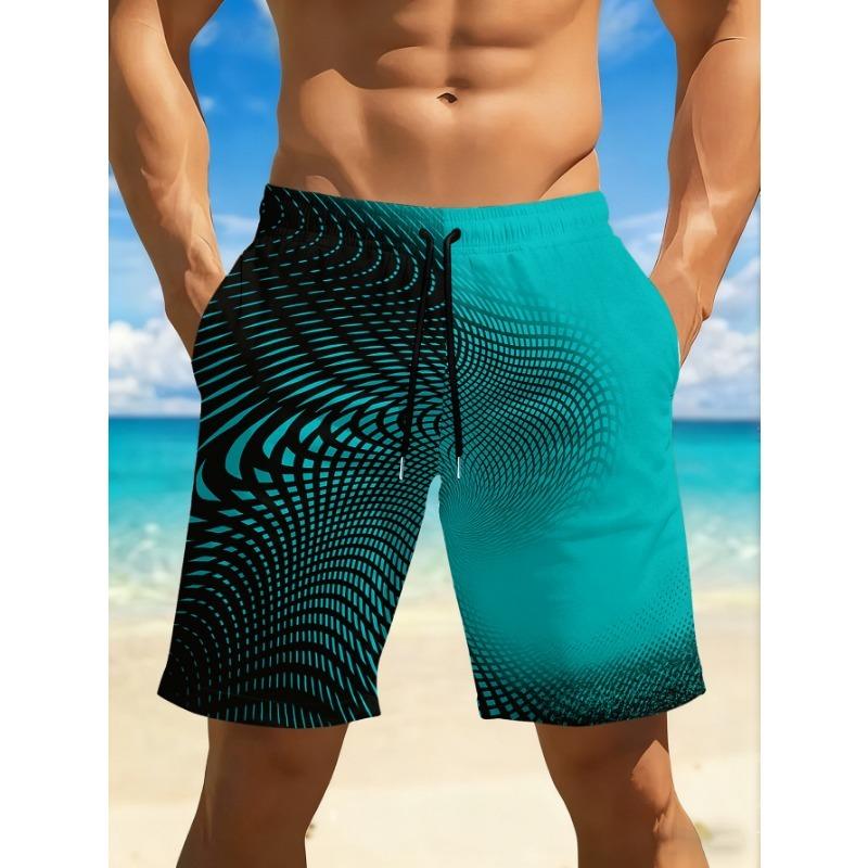 Men s quick drying swim trunks, bright red and black geometric 3D printed casual regular version S