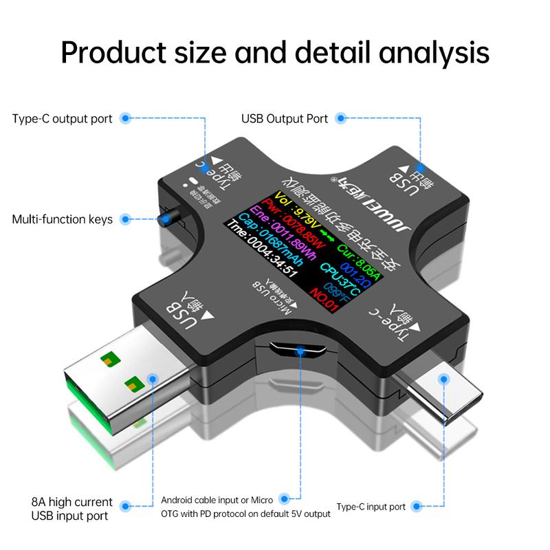 6.5A USB Tester DC Type-C PD Digital Voltmeter Amper Voltage Current Ammeter Detector Power Bank Charger Capacity Meter