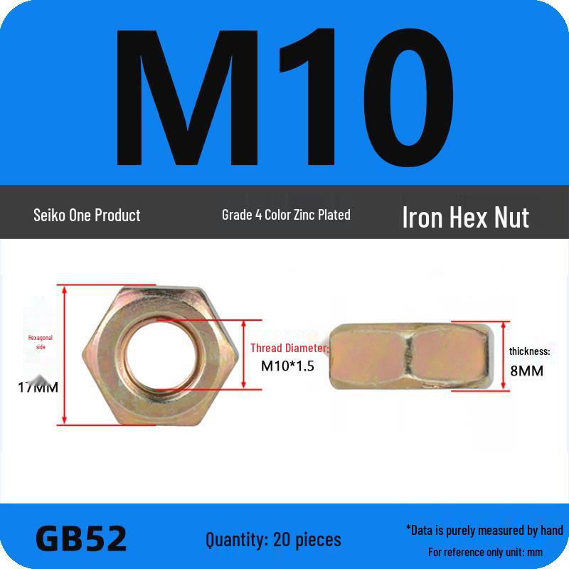 Black Galvanized Nickel-Plated Iron Hex Nut Screw Cap, GB Grades 4.8/8.8/12.9, Sizes M4/M5/M6/M8