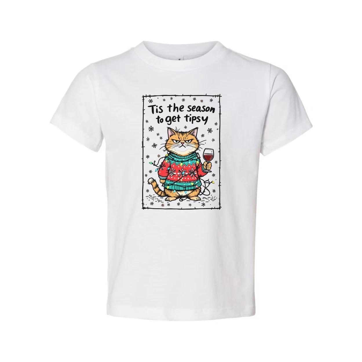 

Unisex Christmas Cat Graphic Tee With Cozy Sweater And Wine Glass Tis The Season L