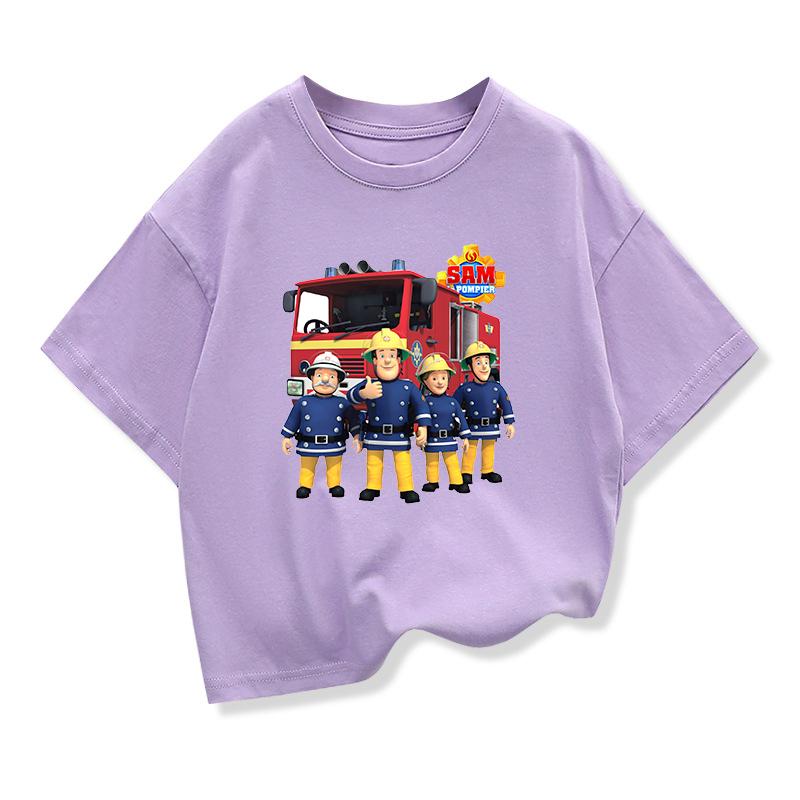 Summer Kids Funny T-Shirt Sam Fireman Firefighting Design Super Cute Short-Sleeve Children's Top