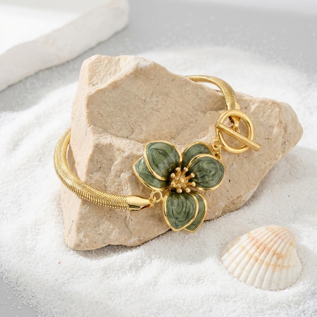Fashion Colorful Multi Petal Flower Anklets for Women Elegant Chic Flat Snake Bone Chain OT Buckle Anklets Girl Wedding Gift