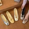 Temperamentvolle quadratische Schleife flache Einzel Schuhe Damen 2025 Frühling Pendeln flacher Ausschnitt weiche Sohle plissierte Ballerina Mary Jane Schuhe