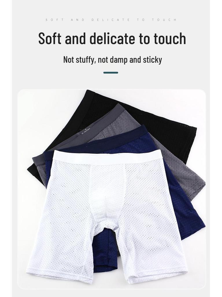 Men's Ice Silk Mesh Breathable Boxer Briefs - Anti-Chafing Four-Corner Shorts for Running