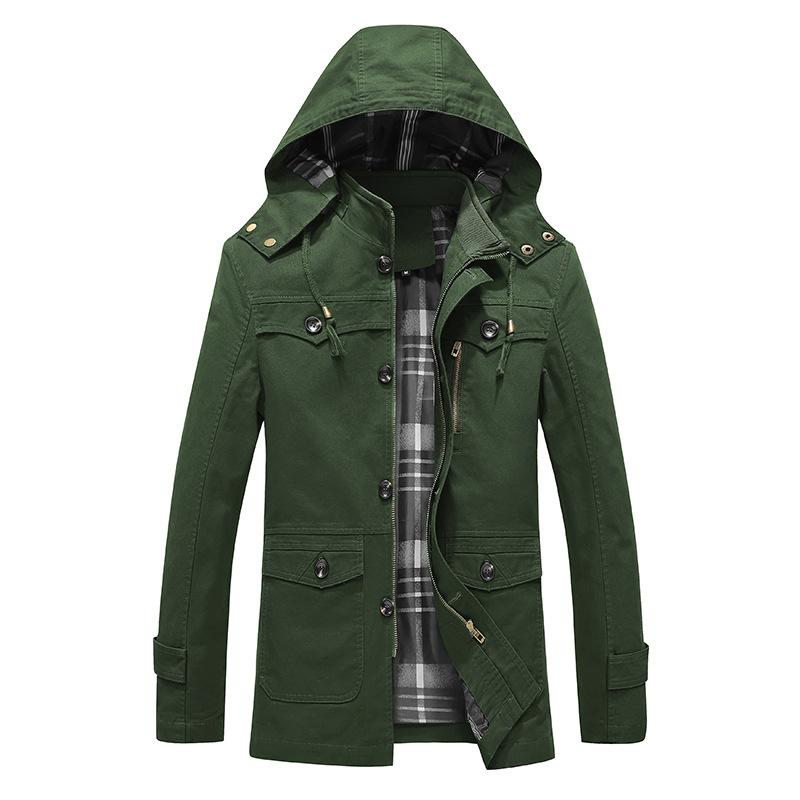 Autumn and Winter New Style Washed Cotton Thin Jacket Men's European and American Fashion Hooded Jacket Windbreaker for Men
