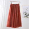 Qooth Women's Slim Skirt Mid Length Gauze Skirt Summer Simple Casual Skirt Fashion Full Dance Skirt QT2588