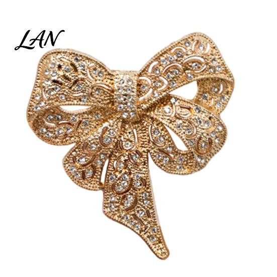 Women Brooch Pin Vintage Rhinestone Bow Pin, Bowknot Shape Alloy Lapel Secure Clasp Sweater Cardigan Coat Clothing Accessories, Fashion Jewelry