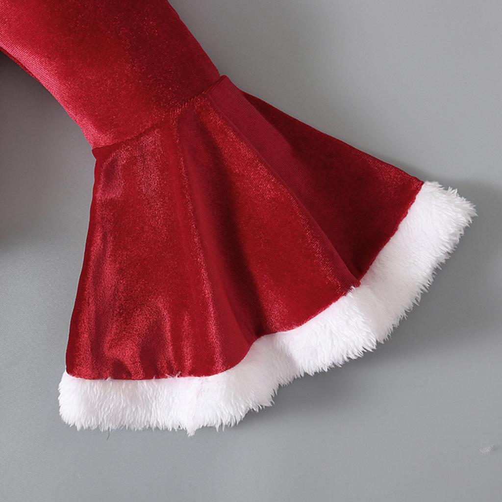 Christmas Clothes Set for Lovely Girls Long Sleeve Top Bell Bottom Coral Velvet Santa Costume for 1 7 Years Baby Girls,