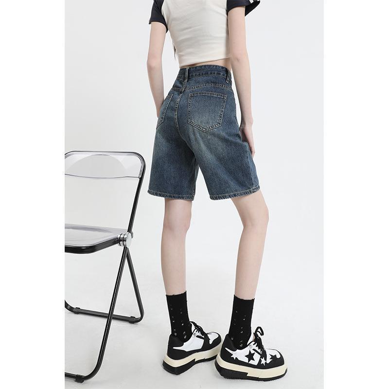 Pantaloni scurți din denim cu talie înaltă pentru femei, noi de vară, subțiri, pantaloni cinci sferturi, drepți, largi, cu talie înaltă, pentru slăbit, versatili, pantaloni medii