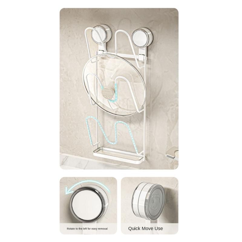 Easy Installation Suction Cup Cookware Lid Rack Wall Mounted Kitchen Storage Rack For Pots Pans Cutting Boards