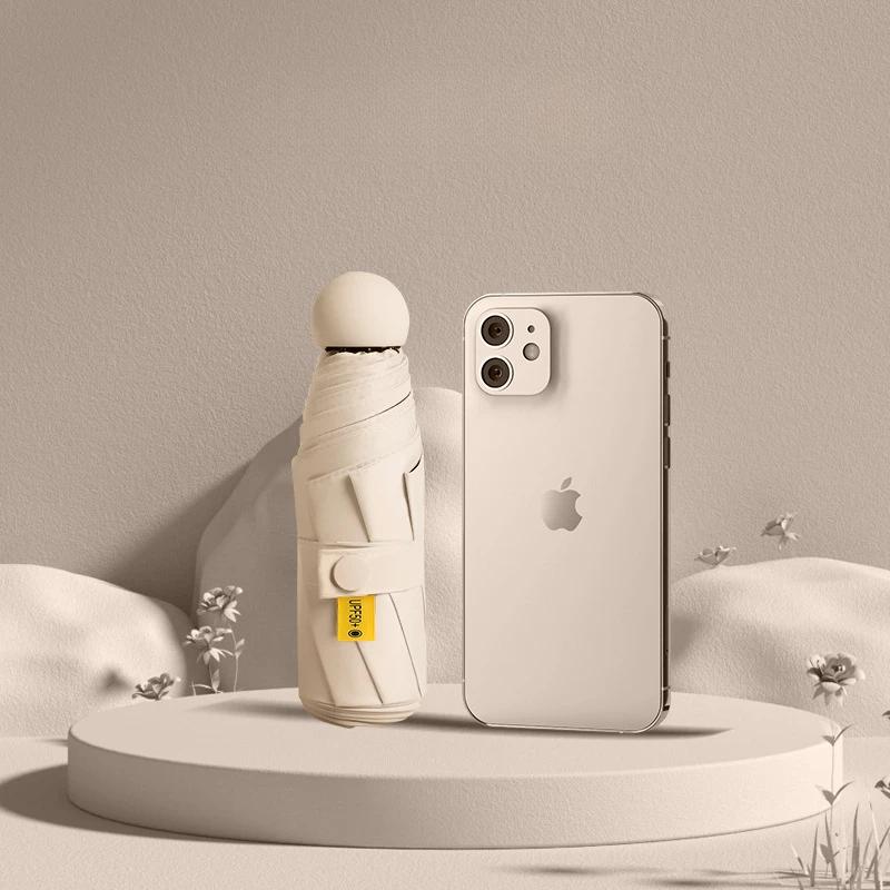 Skládací 5násobný deštník Sunny nebo Rainy Kompaktní deštník Kapsle Deštník Opalovací krém Sluneční clona Kapesní žena High-end