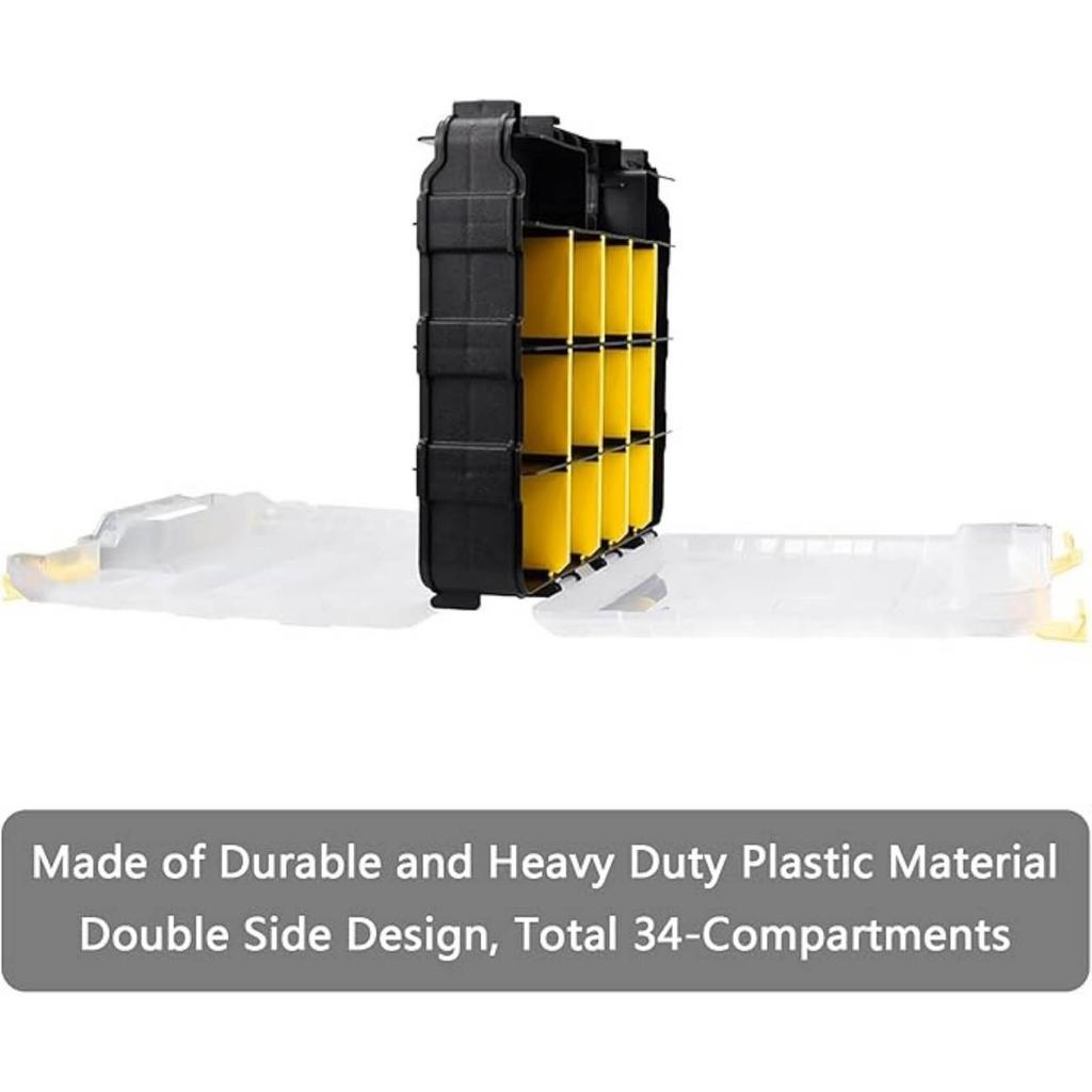 Tools Organizer Box Storage Box 34-Compartment Double Side Hardware Organizers with Removable Plastic Dividers for Screws, , Nails, Bolts