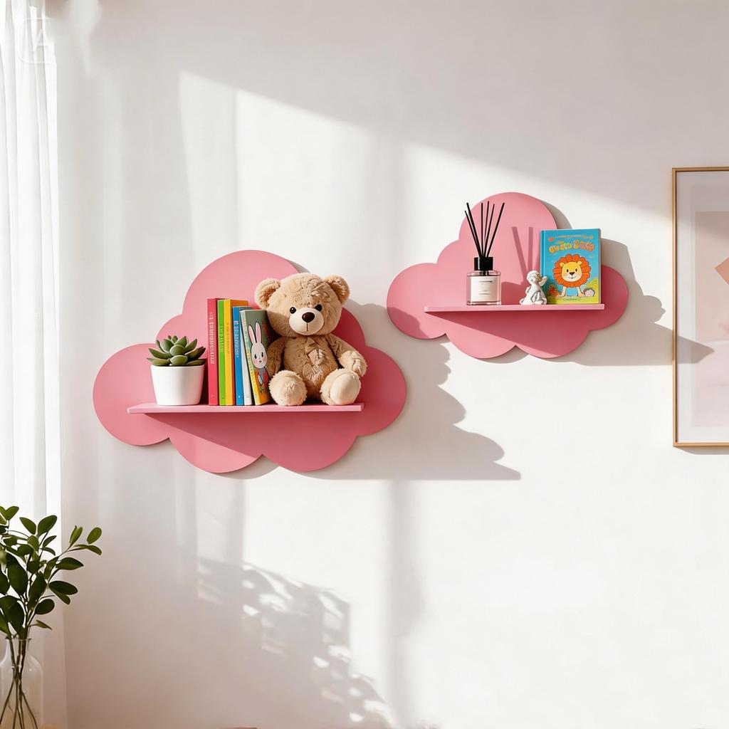 1PC Wind Cloud Wall Rack Wooden Wall Decorative Rack Ins Wind Study Room Living Room Storage Rack Multi-functional Shelf