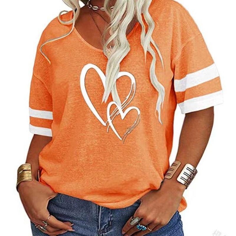 

Модный стиль Весна Лето Мода Wish Женская одежда V-образный вырез Свободный Повседневный Принт в виде креста и сердца Многоцветный Принт Футболка с коротким рукавом Orange XXL
