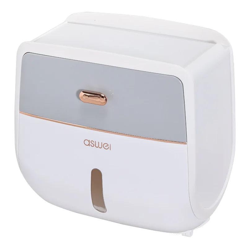 Toilet Roll Paper Holder Double Layer Large Capacity Storage Box Wall Mounted Waterproof Tissue Box Bathroom Accessories Shelf