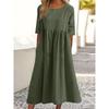 Plus-size Loose Cotton Linen Round Neck Pocket Five-quarter Sleeve Mid-length Dress