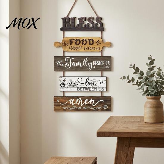 Decorative Wooden Letters for Wall Kitchen Decor, 5 Panel Bless Food Family Love Splicing Art Hanging Sign, Farmhouse Dining Room Living Pastoral