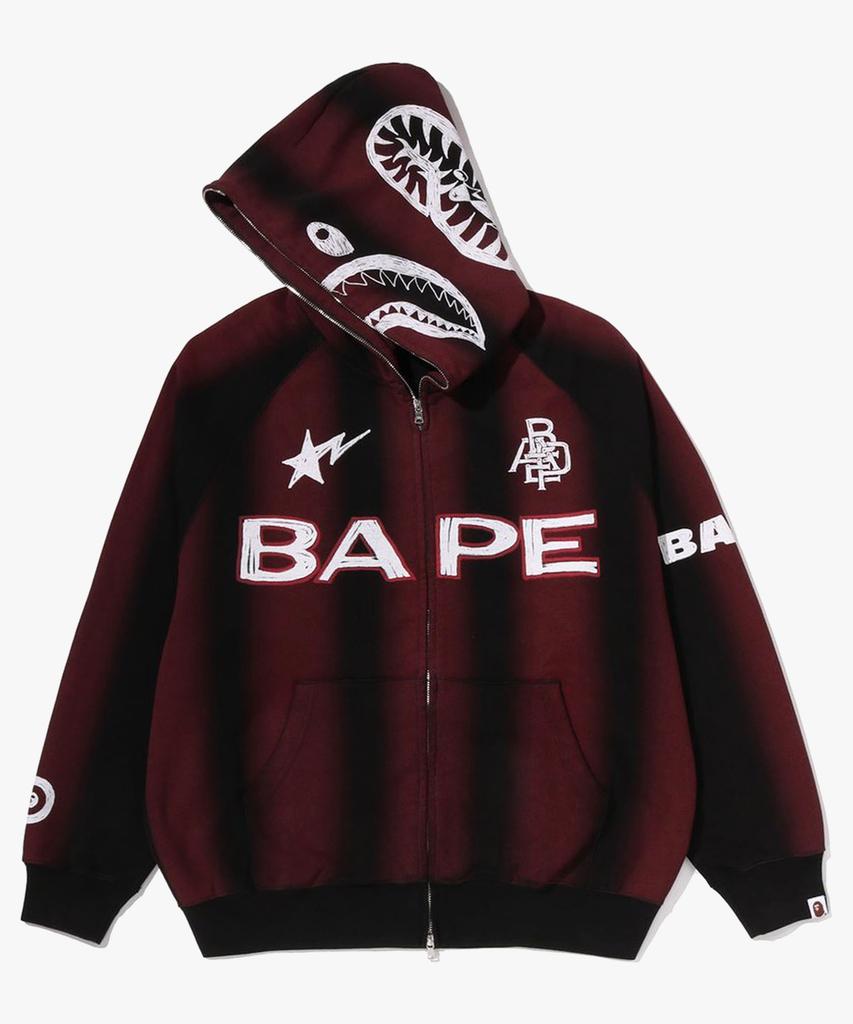Bape Hand Draw Football Shark Relaxed Fit Full Zip Hoodie (M) Black