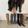 Thick Heel Vintage Suede Pile Boots Long Knight Boots Women's Shoes 2025 Autumn and Winter Pointed Skinny Medium Tube Long Boots
