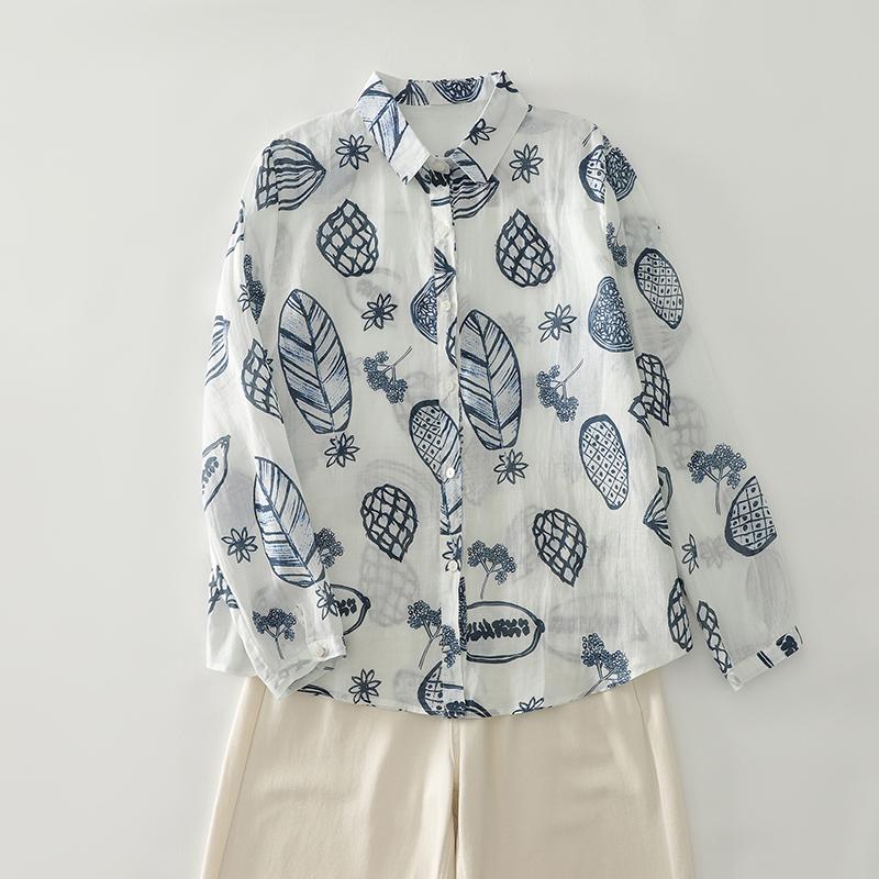 DIMANAF 2025 New Plus Size Women Tops Shirts Tees Solid Casual Loose Long Sleeve Blouse Autumn Print Cotton