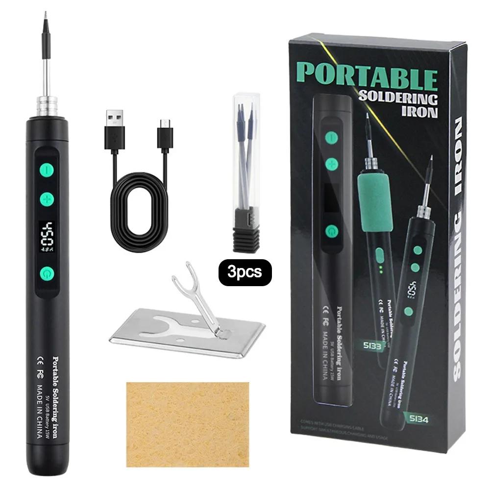 New 5V/15W Digital Display Soldering Iron Welding Repair Tool Cordless USB Soldering Iron Adjustable Temperature Speed Heating