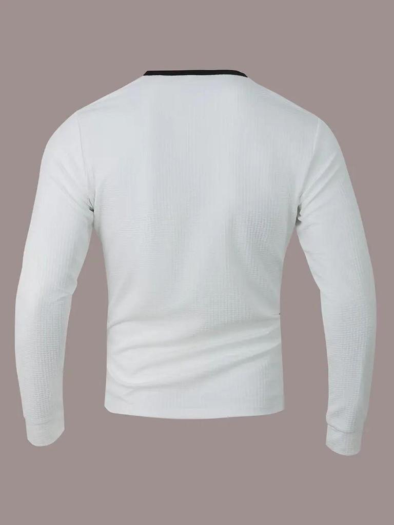 Men's European & American Style V-Neck Waffle Top - Breathable Autumn Casual Wear with Hot Buckle