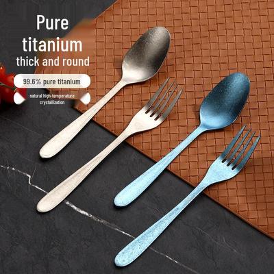 Titanium Crystal Phoenix Fork & Spoon Set: Lightweight, Elegant, Portable Tableware for Outdoor Camping.