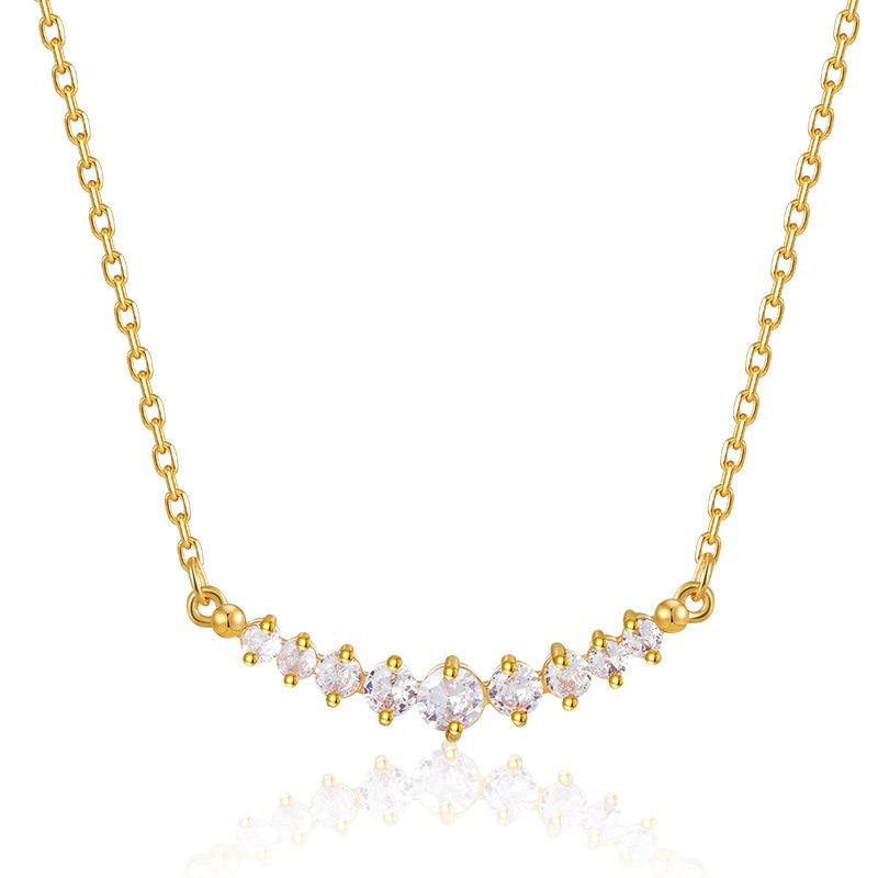 Gold Plated Curved CZ Smile Pendant Necklace