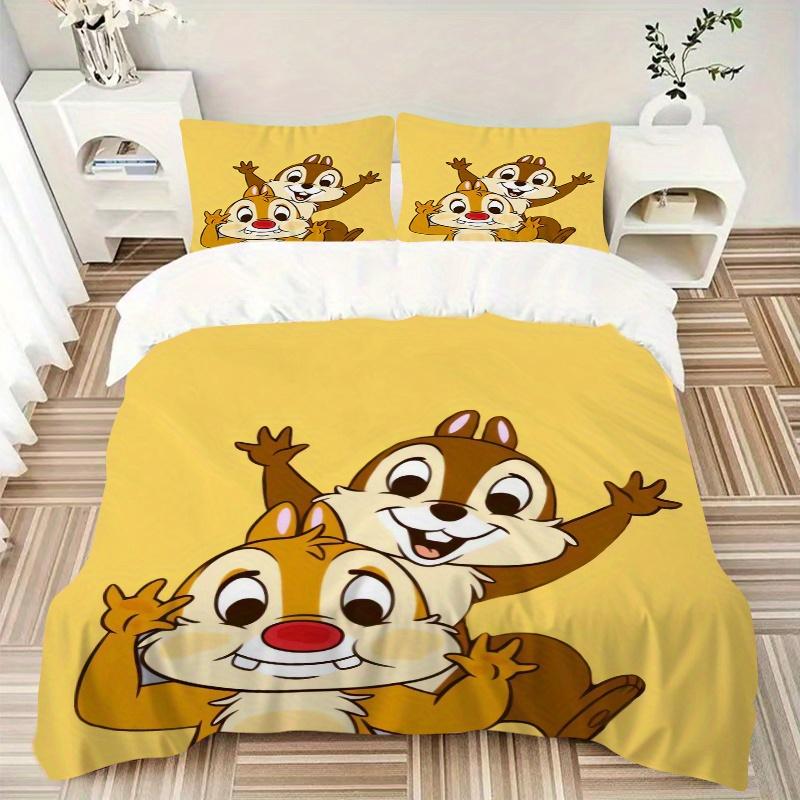 3pcs Happy Chip 'n' Dale Bedding Set, Including 1 Quilt Cover and 2 Pillow Shams, Without Filling, Soft and Comfortable Home Bedroom Fabric, Fash
