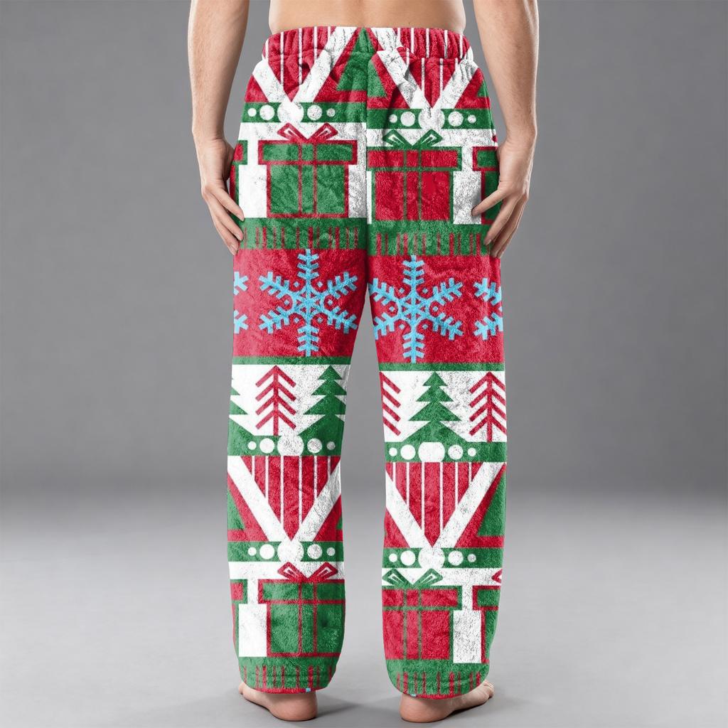 Men's Flannel Pocket Casual Pants, Printed Pocket Casual Pants, Home Sleeping Pants