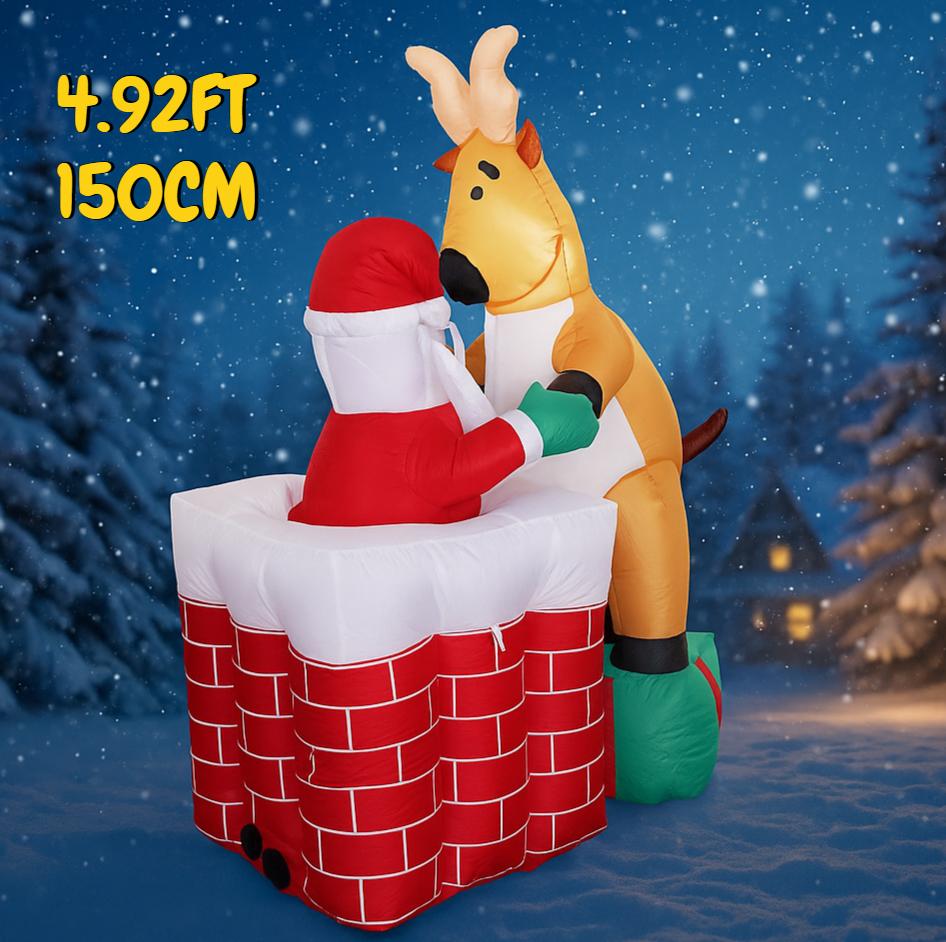 4.92FT Inflatable Toy Santa Man Chimney Reindeer with LED Home Decoration Ornament Xmas Decoration for Yard Supplie Holiday Gift