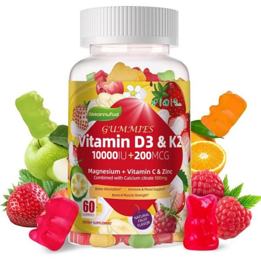 Wiccan Nuford Sugar-Free Vitamin D3 K2 Tablets Calcium MK7 Magnesium Citrate C High Strength Ultimate Absorption Bones | 60 Tablets