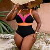 European and American Solid Color Dark V One-piece Swimsuit Conservative Swimsuit Bikini 4XL