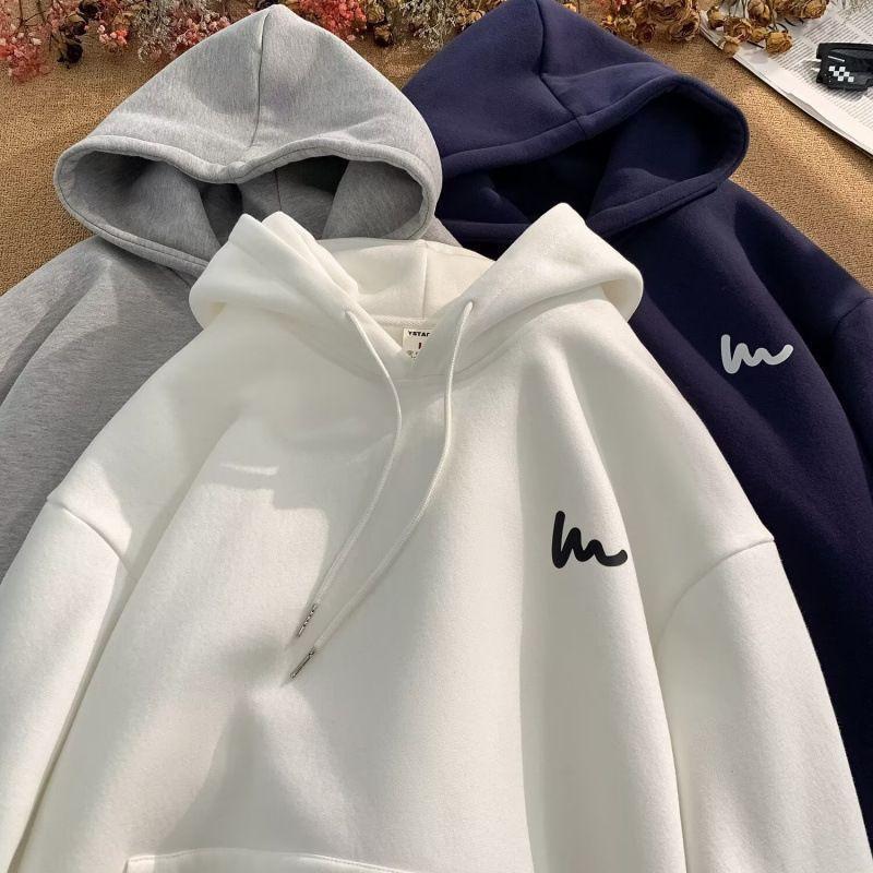 Mens Fleece Hoodie 2026 American High Street Loose Sweatshirt Casual Streetwear
