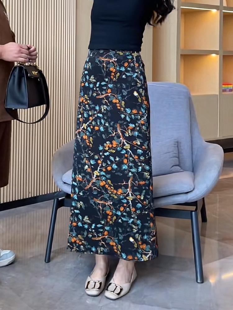 Fustă Midi Florală Retro pentru Femei: Calitate înaltă, Lux ușor, Talie înaltă subțiatoare, Design bodycon de vară cu șliț.