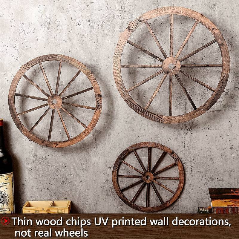 Vintage Wooden Wagon Wheel Wall Decor Rustic Farmhouse Decor for Living Room Bedroom Bar Indoor Hanging Ornament Natural Wood Finish