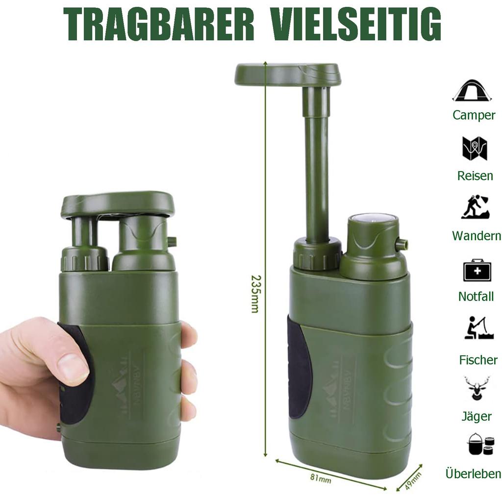 Outdoor Wasserfilter Tragbar Camping Wasserreinigung Entfernt 99,99% der Bakterien für Camping Wandern Notfall Angeln Survival