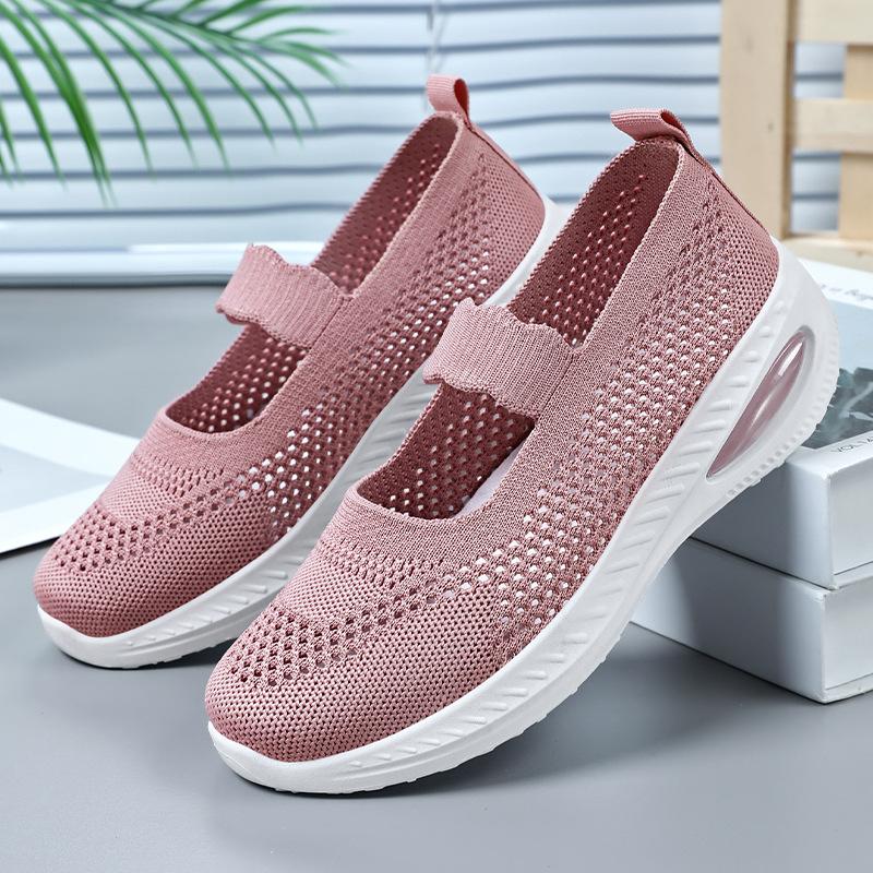 Women's Comfortable Breathable Soft Sole Middle-aged and Elderly Casual Women's Mesh Shoes with One Pedal Hollow Mesh Mother Shoes