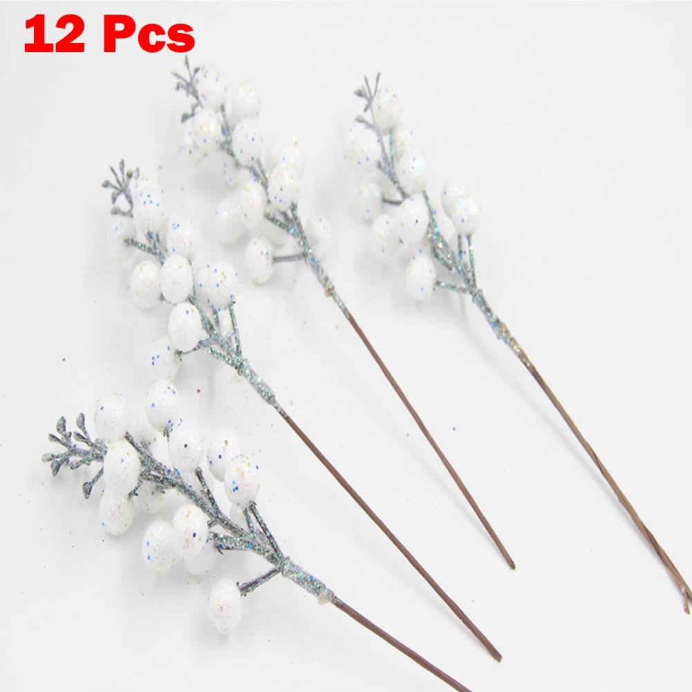 12pcs Artificial Christmas Glitter Berries Stems Xmas Tree Wreath DIY Decor