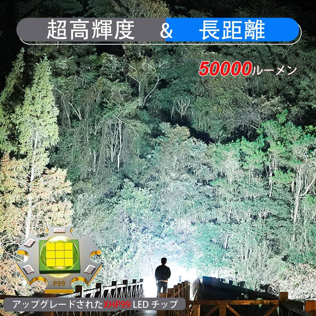 Lumens Rechargeable LED Military IP67 5 Dimmable Adjustable Zoom 3 AAA 5000mAh Powerful, Ultra-Bright 50,000 Flashlight, Grade, Powerful, XHP99,