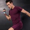 Men Gym Workout Short Sleeve Compression Shirt Tight Fit Quick Dry Athletic Top Black Red
