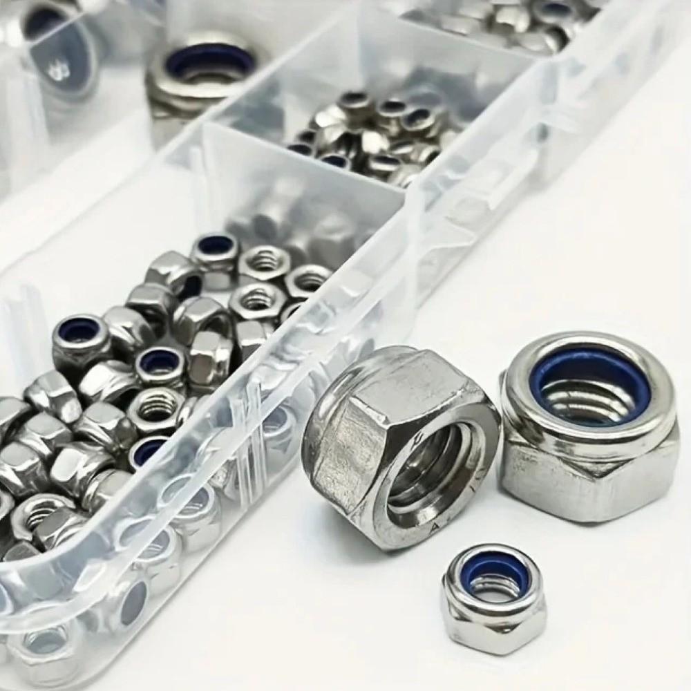 Metal Hexagon Nuts Kits M2-M8 Hex Design Nylon Insert Lock Nut High Strength Vibration Proof Metric Locking Nuts Bolt Fastening
