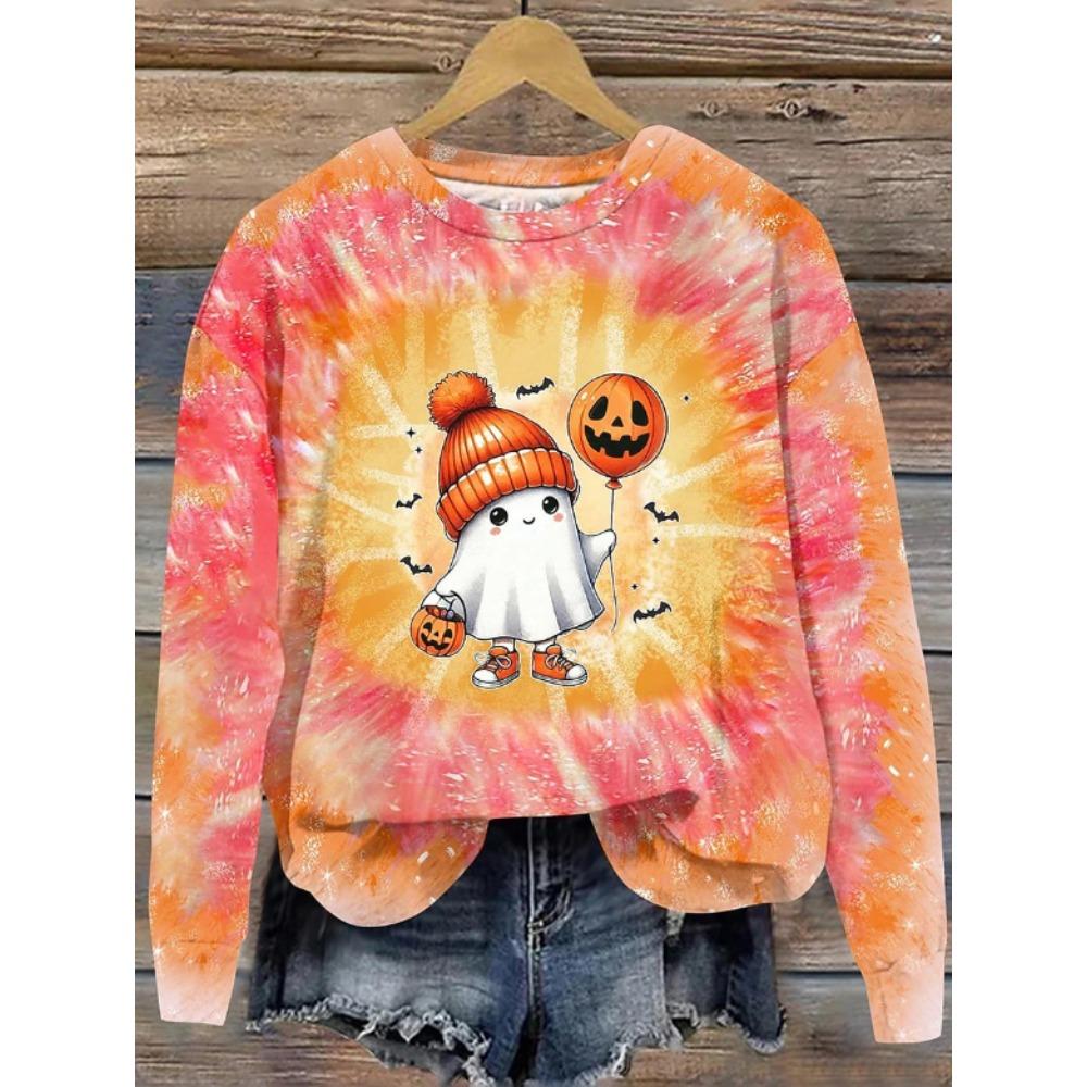 Tops for Women Halloween Print  Round Neck Long Sleeve T-shirt Fall Casual Slim Pullover Women's Long Sleeve Top