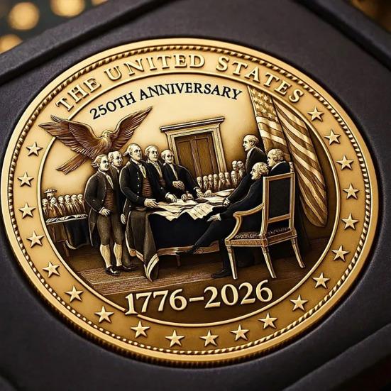 US 250th Anniversary Souvenir Coin Double-Sided Carved United States History Commemorative Badge