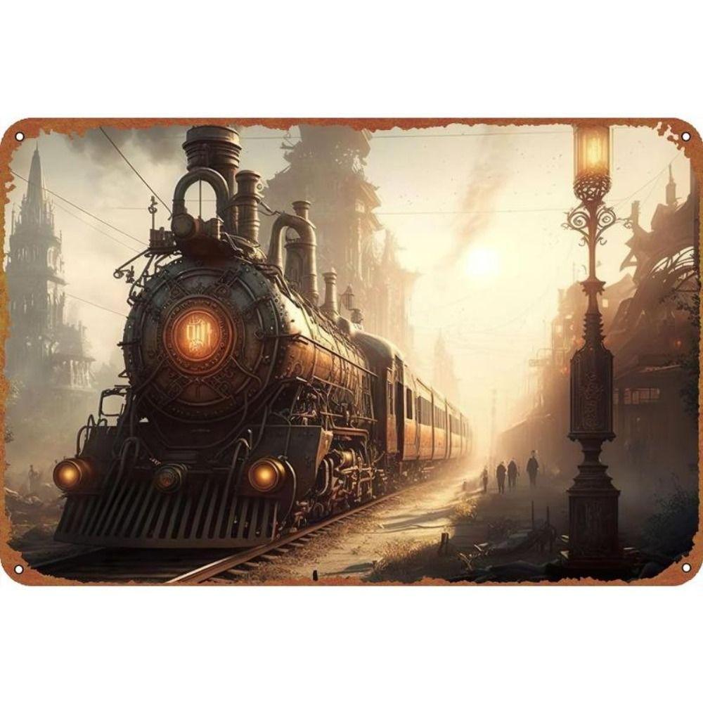Metal Poster Classic Train Railway Landscape Wall Art Garage Home Decor
