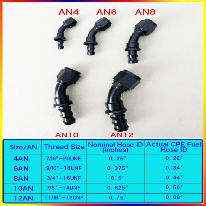 Uuiversal Aluminum AN4 AN6 AN8 AN10 AN12 Car Oil Fuel Fitting Oil Fuel Push On Hose 0 90 45 180 Degree Connection Adapter Black