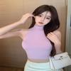 Women's American Retro Sleeveless Vest, Slim Fit, High-Waist, Navel-Baring, Elastic Crop Top