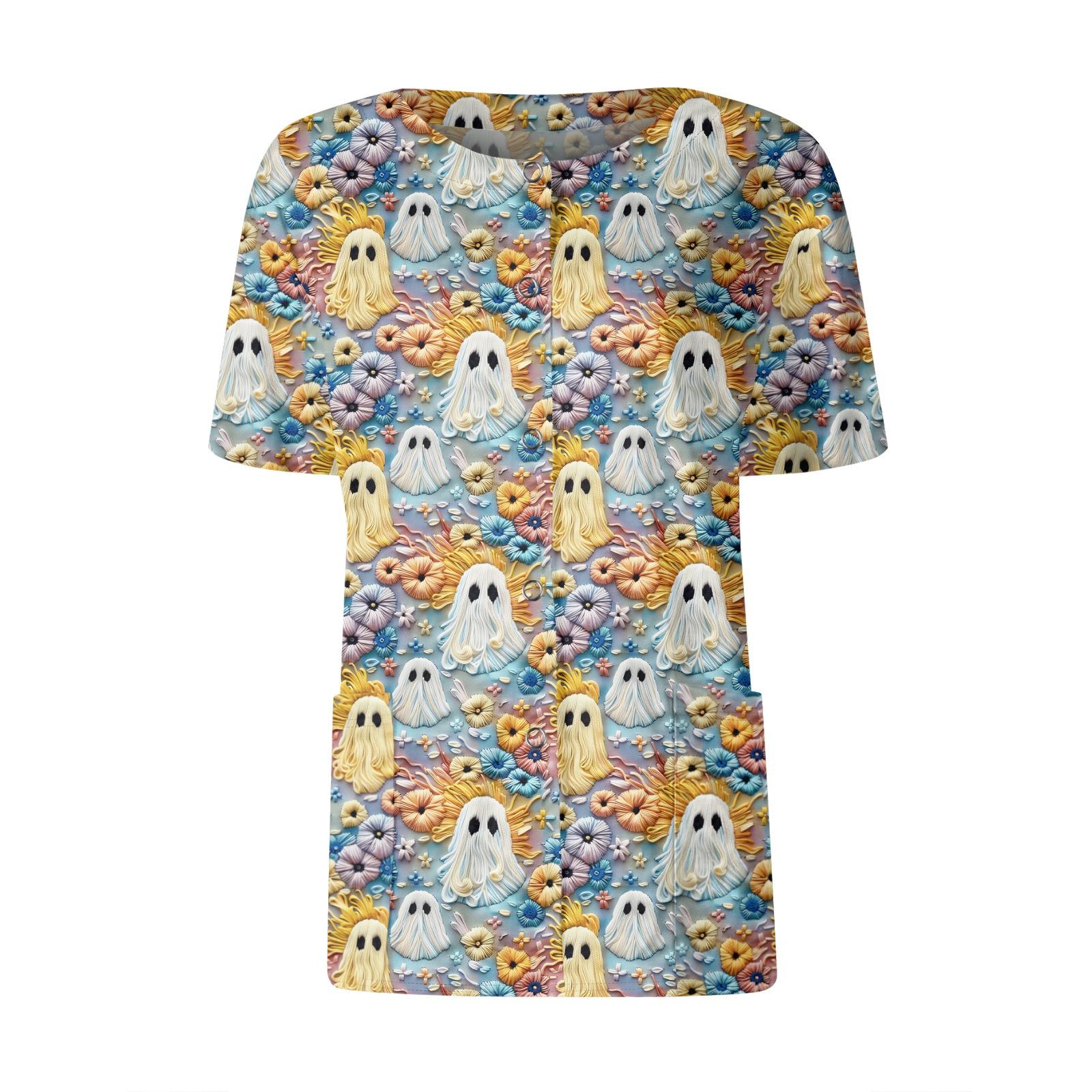 

Женские карманы с короткими рукавами и рисунком, воротник-стойка с рабочим принтом, однобортная защитная одежда, куртка-кардиган, топ L