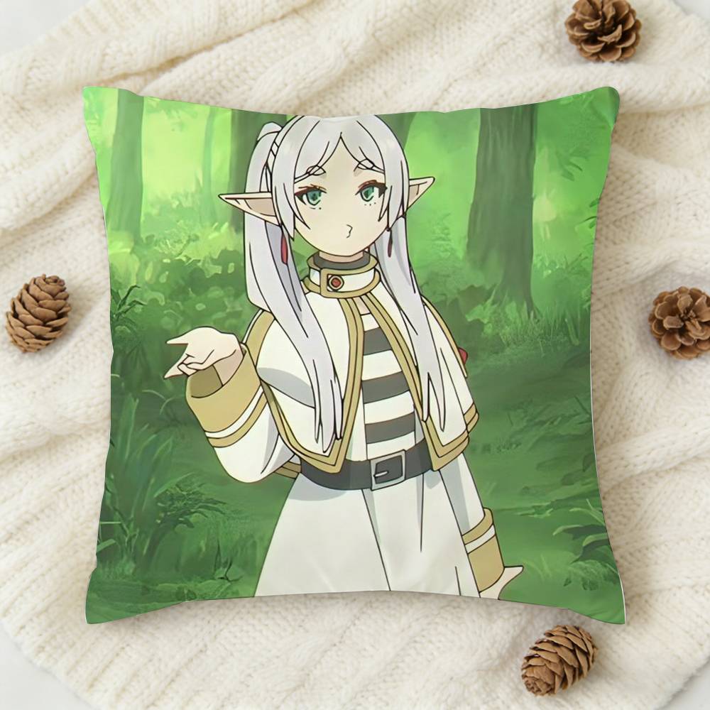 New FFrieren Anime Doublesided Printed Square Decorative Cushion Cover for Sofa Living Room Home Decor