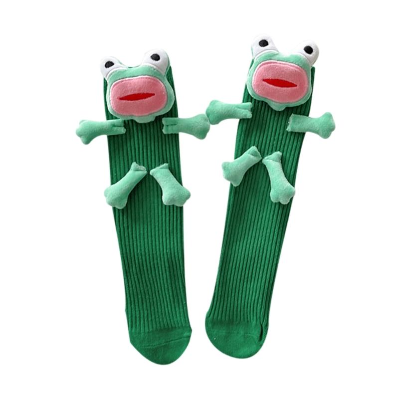 Stylish Funny Cartoon Crew Socks for Parties Or Cosplay Women Teen Girls Cute 3D Stuffed Ugly Frogs Middle Tube Socks